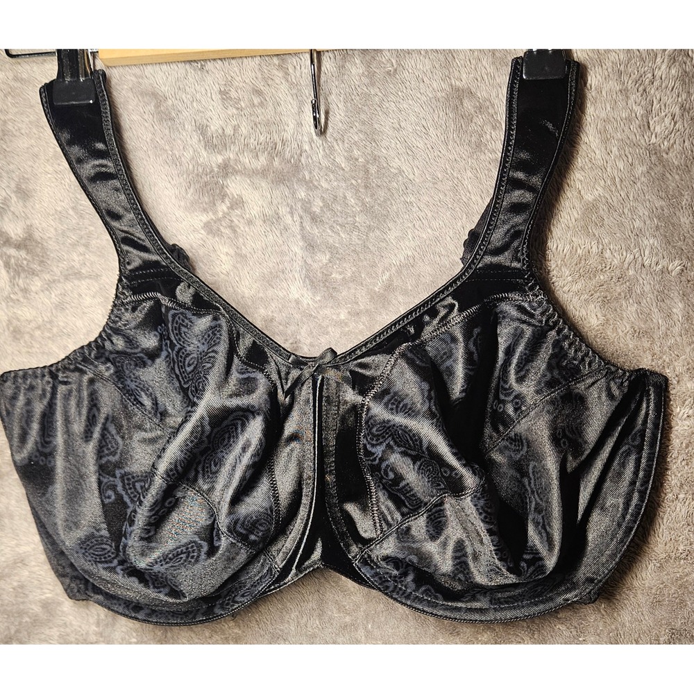 Bali Underwire Bra 38DDD Black Full Coverage‎ Padded Strap 3562 Paisley Nt42